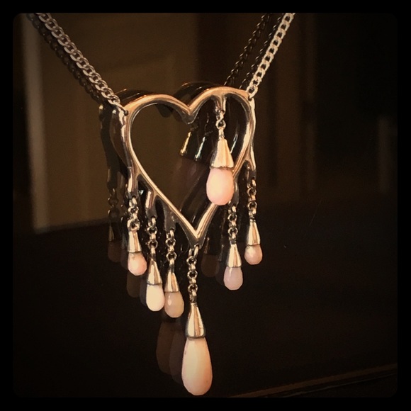 Genuine Pink Opal Heart Platinum/Sterling - Picture 3 of 6